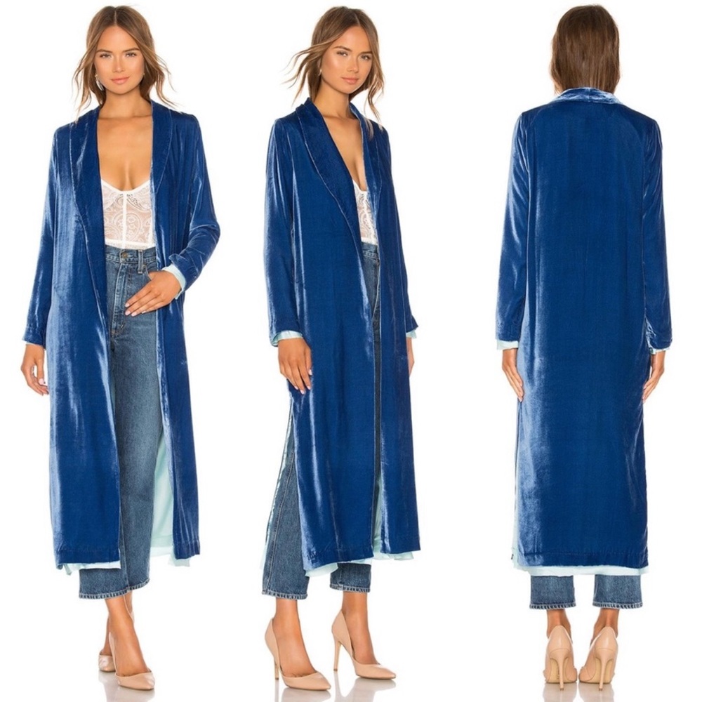For Love and Lemons Nadine Velvet Coat Cobalt